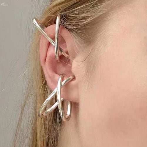 AOMU 2019 Trend Personality Punk Geometric Cross Arc Irregular Metal Stud Earrings Ear Clip for Women Girl Party Jewelry Gift