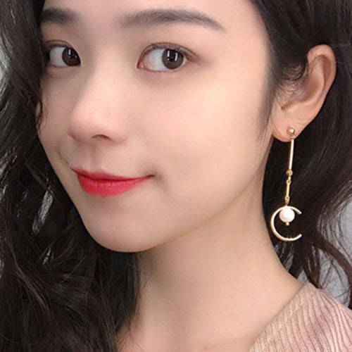 Women Semicircular Arc Opening Pearl Earrings Personalized Long Ear Stud Dangle Eardrop Jewelry