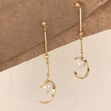 Load image into Gallery viewer, Women Semicircular Arc Opening Pearl Earrings Personalized Long Ear Stud Dangle Eardrop Jewelry