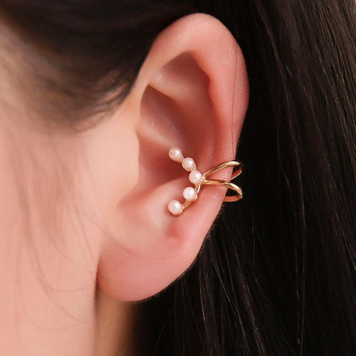 1Pc Arc Shaped Faux Pearl Ear Cuff Clip On Earring Women Non Piercing Jewelry