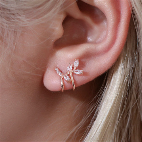 Korean Earrings Zircon Crystal Ear Clips Earrings for Women Leaf Arc Shaped Ear Bone Cuff Earring Fashion Jewelry Bijoux Femme