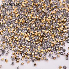 Load image into Gallery viewer, JUNAO 1.2mm Mini Gold Glass Rhinestone Glitter Micro Strass Diamond Tiny Crystal Stone Pixie Nail Art Decoration for DIY Crafts