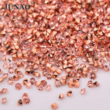 Load image into Gallery viewer, JUNAO 1.2mm Mini Gold Glass Rhinestone Glitter Micro Strass Diamond Tiny Crystal Stone Pixie Nail Art Decoration for DIY Crafts