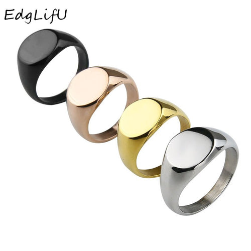 EdgLifU Men's Simple Round 13mm Band Ring Fashion Polished Seal Ring for Women Stainless steel Signet Rings Jewelry Engrave Logo
